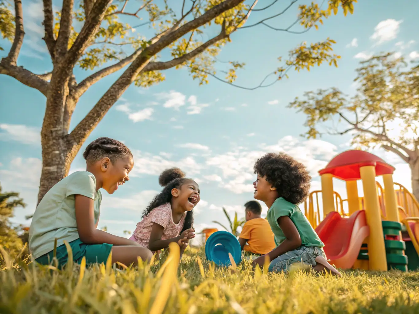 An image showing children participating in a group activity with caring staff, highlighting engagement and support in a SAUVEGARDE program.